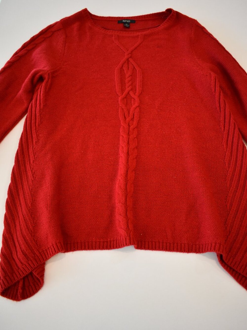 Style & Co Women 2X Red Cable Knit Sweater Asymmetrical Hem Plus Size Acrylic